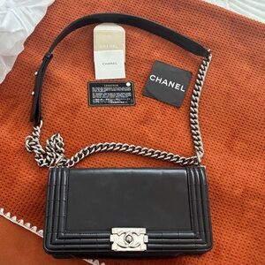 Chanel Black Caviar leather Crossbody Bag with Silver Chain